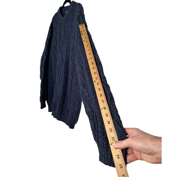 NEW! British Wool Men's XL Cableknit Aran Fisherman Sweater Hand Knit Navy Blue - Picture 7 of 8